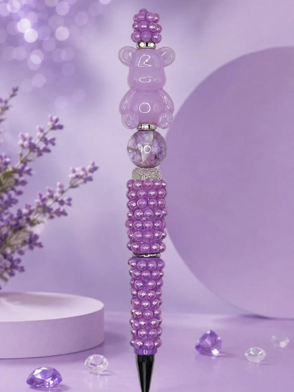 Lavender Bear Bliss Beaded Pen